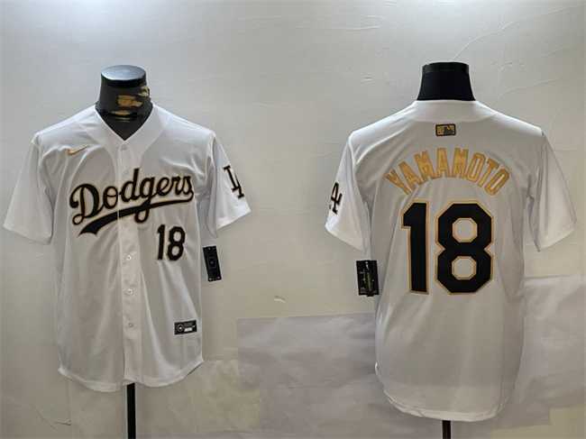 Men%27s Los Angeles Dodgers #18 Yoshinobu Yamamoto White Gold Home Limited Stitched Jersey->los angeles dodgers->MLB Jersey